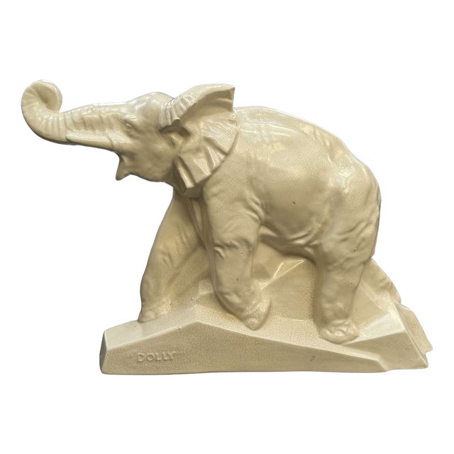 Large Art Deco Ceramic Dolly Elephant from Le Jan, 1930s For Sale