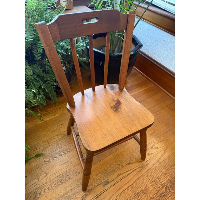Farmhouse Vintage Arts and Crafts Style Wooden Spindle Back Side Chair For Sale - Image 3 of 12