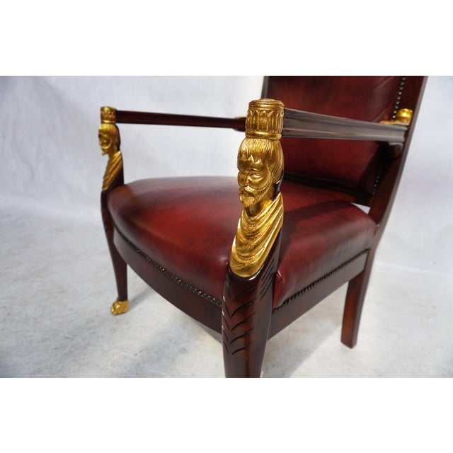 Red Mid 20th Century Red Leather Empire Style Armchair With Gilded Figures For Sale - Image 8 of 11