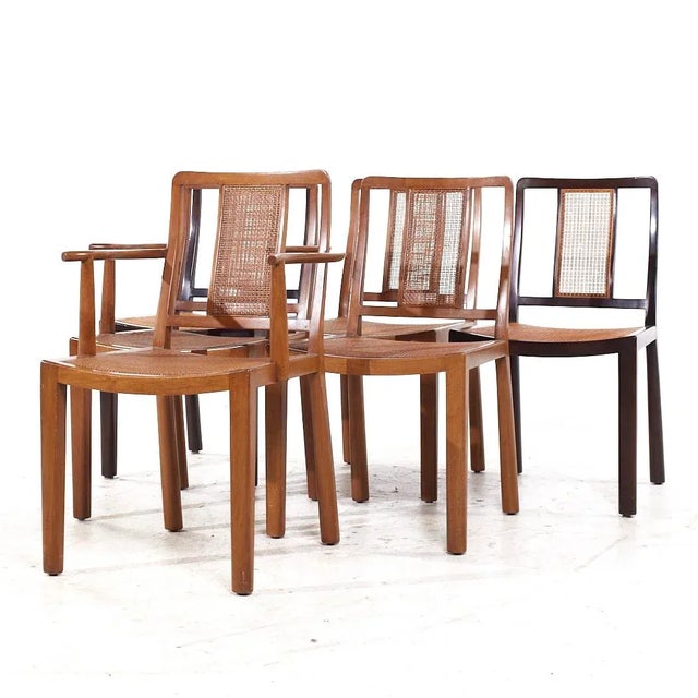Mid-Century Modern Edward Wormley for Dunbar Mid Century Cane and Bleached Mahogany Dining Chairs - Set of 6 For Sale - Image 3 of 10
