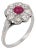 1930s Art Deco Ruby Diamond Platinum Cluster Ring, Size 7 For Sale