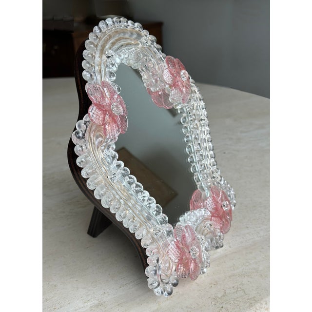 Vintage Murano Venetian Glass Floral Motif Table Mirror With Hook For Sale In San Diego - Image 6 of 7