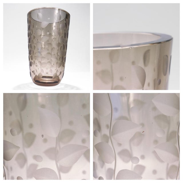 Vintage Orrefors Smoked Grey Art Glass Vase Designed by Edward Hald For Sale - Image 10 of 10