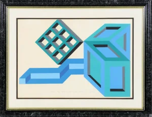 1970 Michael Challenger Framed Op Art Signed Lithograph