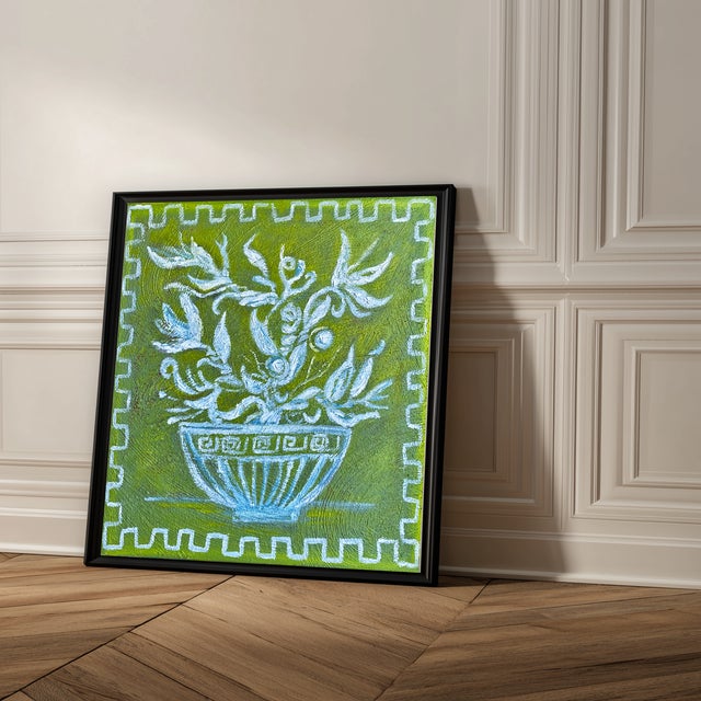 2020s Original Chinoiserie Floral Urn Painting, Oil on Clay Texture, 20" X 20" by Tatiana Duperault For Sale - Image 5 of 5