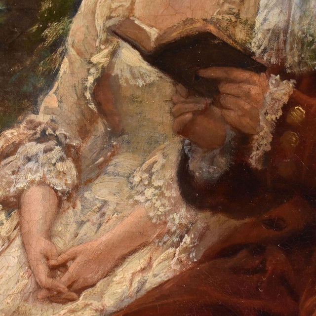Auguste Hadamard, Young Lady and Gentleman, Gallant Scene, Oil on Canvas, 19th Century For Sale - Image 7 of 11