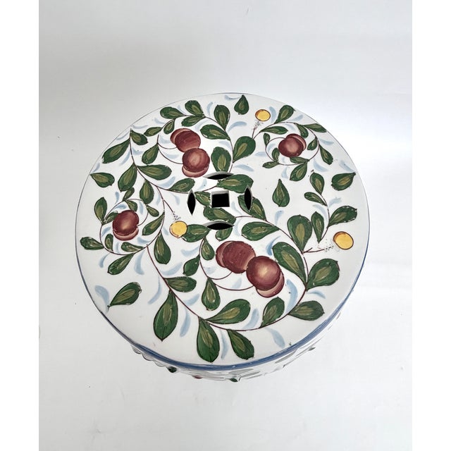Ceramic Vintage Chinese Hand-Painted Botanical Fruit & Vine Ceramic Garden Stool For Sale - Image 7 of 8