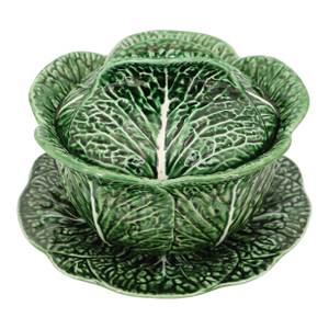 1950s Bordallo Pinheiro Large Cabbage Tureen and Underplate, Portuguese