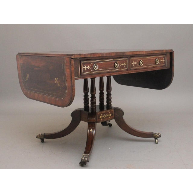 Wood Regency Rosewood and Brass Inlaid Sofa Table, 1820s For Sale - Image 7 of 15