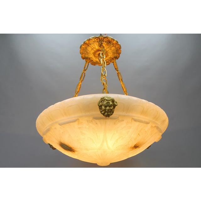 Gold Large Neoclassical Style Alabaster and Bronze Pendant Light, 1890s For Sale - Image 8 of 18
