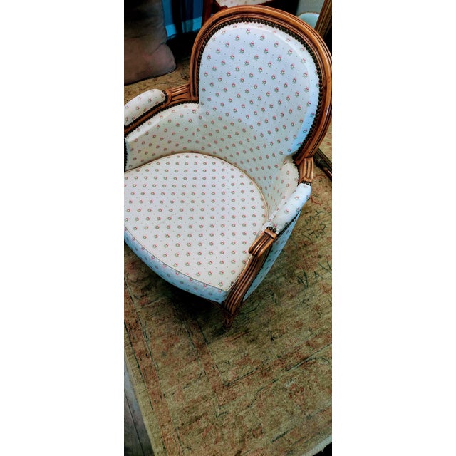 Late 19th Century Antique Carved Walnut French Style, Bergere Chair For Sale - Image 5 of 12