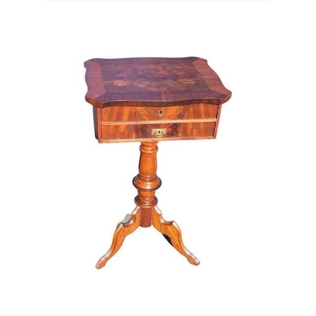 A Biedermeier era Flame Mahogany Pedestal 2-Drawer Sewing Table or Side Table. A Delicate Louis Philippe side table or...