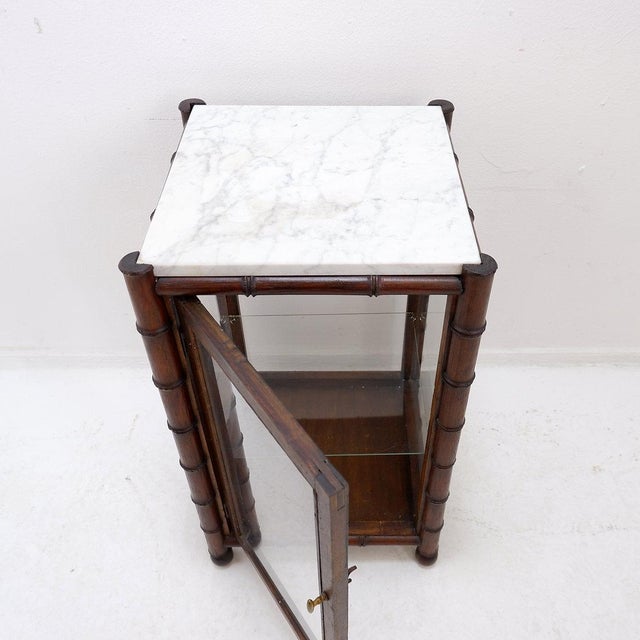 Mid-Century Modern Mid-Century Faux Bamboo Glass and Marble Display Case For Sale - Image 3 of 16