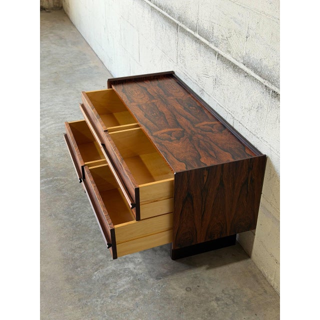 Mid-Century Modern Rosewood Four Drawer Dresser Chest Low Storage Bagn Møbelindustri Bruksbo Norway 1960s For Sale - Image 3 of 11