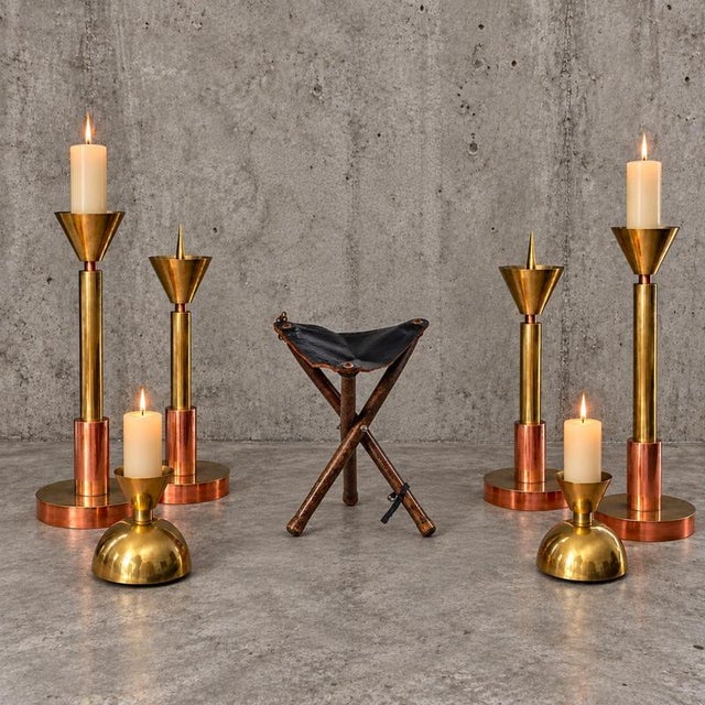 Metal Large Postmodern Candleholders in Copper and Brass, 1970s, Set of 4 For Sale - Image 7 of 11