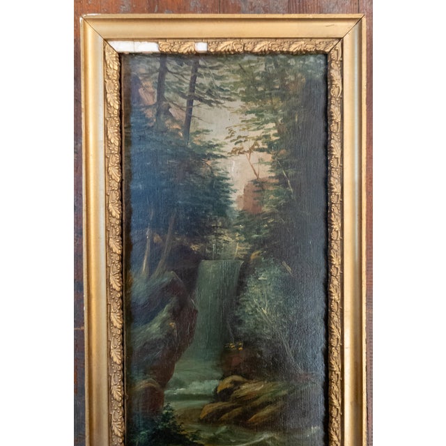 We are selling this 19th century American Hudson River School painting. This simple folky painting features a wooded scene...
