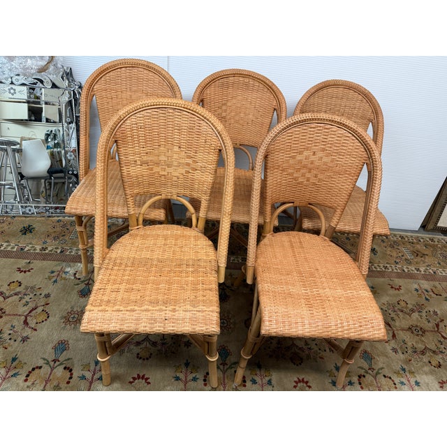 Coastal Serena & Lily Sunwashed Rivera Rattan Dining Side Chairs, Set of Five For Sale - Image 3 of 12
