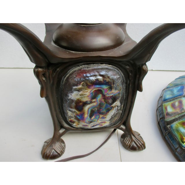 Bronze Late 20th Century Tiffany Style Turtle Back Lamp For Sale - Image 8 of 13