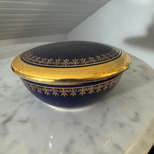 French Limoges Mid 20th Century Cobalt Blue Porcelain Vanity Set - 3 Pieces For Sale - Image 9 of 12