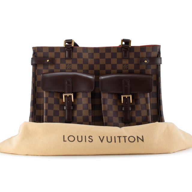 Louis Vuitton Uzès Damier Ebene Canvas Brown Leather Gold-Tone Tote Bag For Sale - Image 12 of 13