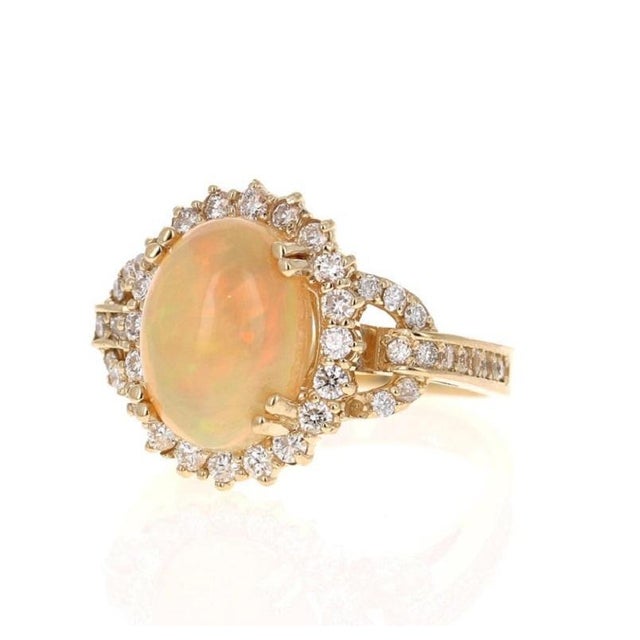 Contemporary 4.41 Carat Opal Diamond 14 Karat Yellow Gold Cocktail Ring, Size 7 For Sale - Image 3 of 6