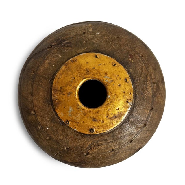 Antique old wooden tobacco container from India. Adorned with brass / metal decorative details. Each is unique and sold...