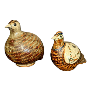 Set of Two Jorge Wilmot Ceramic Quail, Tonalá, Mexico