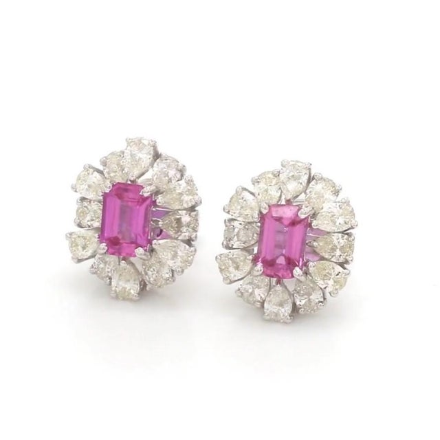 Pink 1.22 cts Natural pink sapphire and 1.88 cts diamond earrings in 14k gold For Sale - Image 8 of 18
