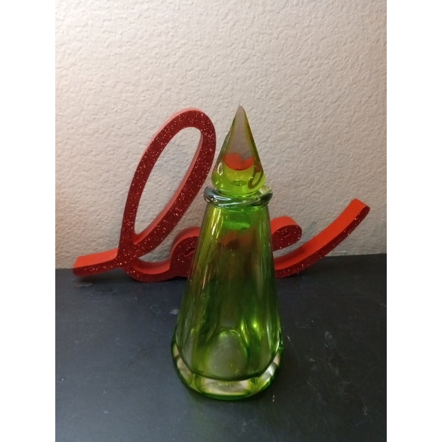 1960s Signed 47/1000 Green Czech Faceted Cruet With Stopper For Sale - Image 4 of 6