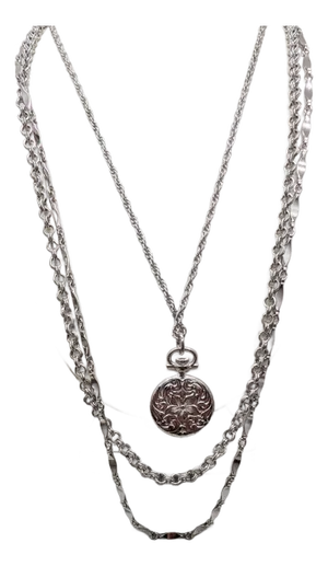 Vintage 1964 Signed Napier Silvertone Victorian Pocketwatch Style Pendant Necklace