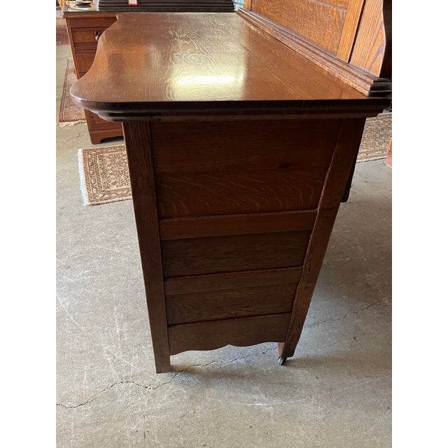 Wood Antique Oak Dresser With Mirror For Sale - Image 7 of 8