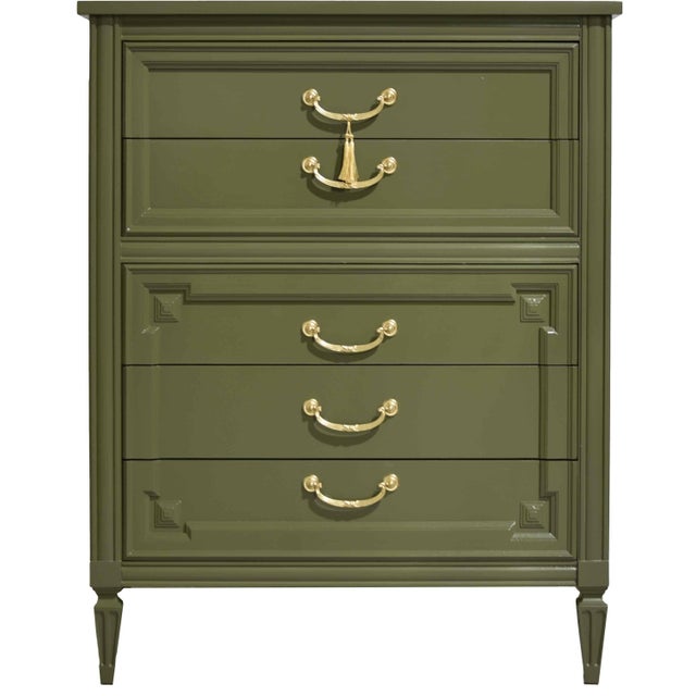 Mid Century Transitional 5-Drawer Chest With Brass Hardware by Thomasville - Newly Painted For Sale
