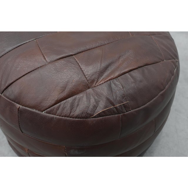Round Patchwork Leather Pouf, Switzerland, 1970s For Sale - Image 6 of 10
