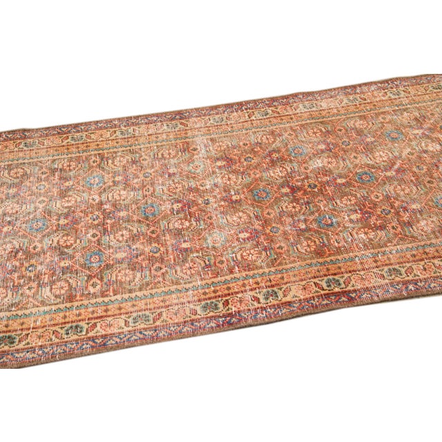 Textile 1960s Vintage Distressed Handmade All Over Peach Wool Runner For Sale - Image 7 of 9