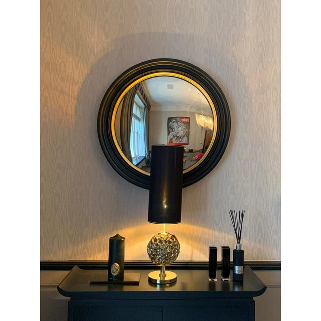 Hollywood Regency Circular Black Convex Regency Style Mirrors, England, 1890s, Set of 2 For Sale - Image 3 of 10
