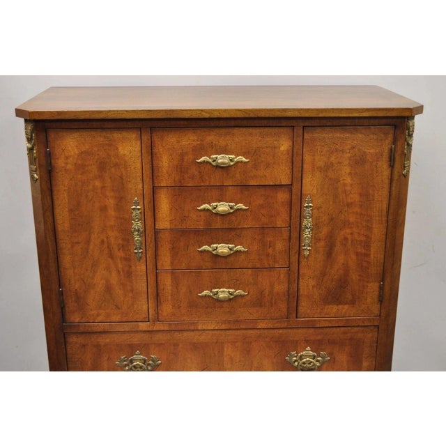 Henredon Vintage Henredon French Louis XV Style Banded Walnut Tall Chest Dresser For Sale - Image 4 of 12