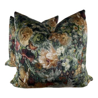 Gp & J Baker "Royal Garden Velvet" in Amber/Jade 22" Pillows-A Pair For Sale