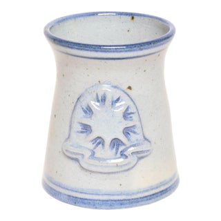 Vintage Gray and Blue Glazed Stoneware Mini Crock / Carafe by Deanna Nichols For Sale