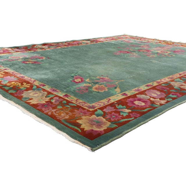 79167 Antique Green Chinese Art Deco Rug, 08'06 x 11'04. The Emerald Dynasty: An Antique Chinese Art Deco Rug of East–West...