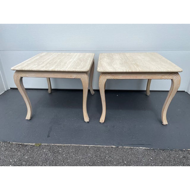 1980s 1980s Vintage Cerused and Travertine Top End Tables - a Pair For Sale - Image 5 of 5