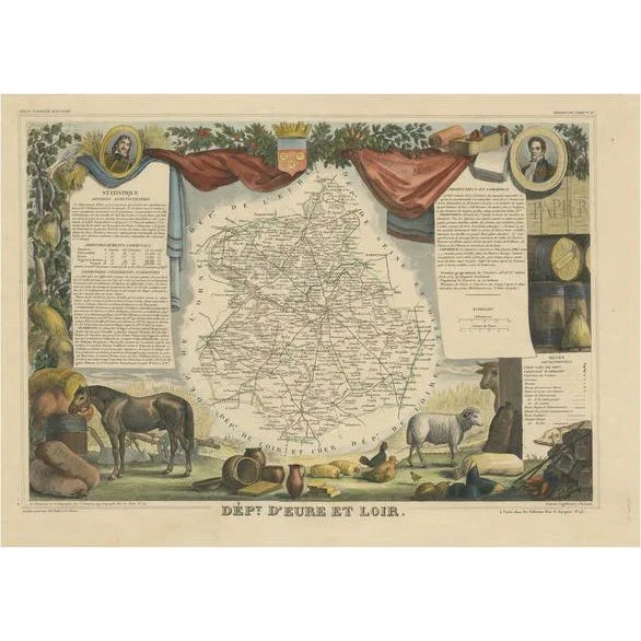 Map of the French Department of Eure-Et-Loir For Sale