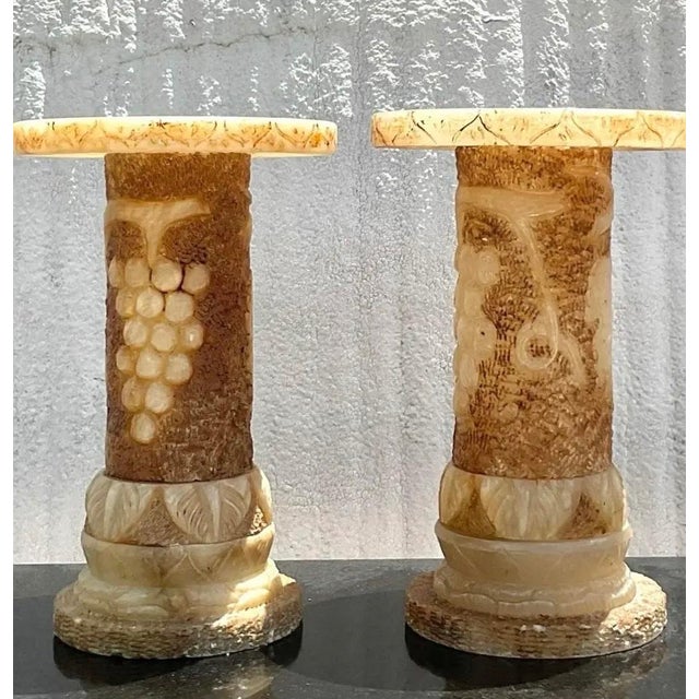 Vintage Italian Carved Alabaster Pedestals - A Pair For Sale - Image 4 of 10