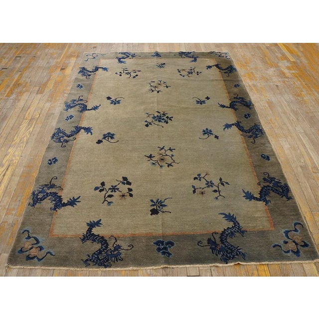 1920s Camel Dragon Floral Antique Chinese Peking Carpet 5' X 7'8" Handknotted Wool Rug For Sale - Image 4 of 12