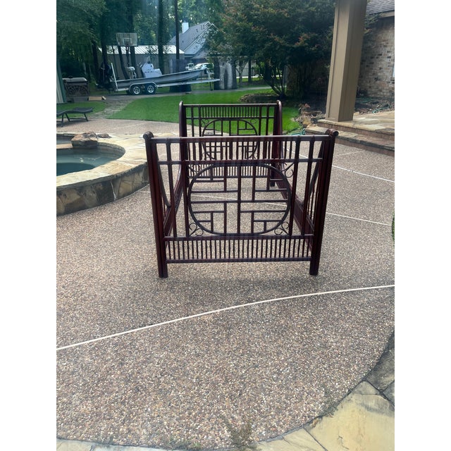 Chinoiserie Vintage Rattan and Cane Chinoiserie Sleigh Bed/Daybed For Sale - Image 3 of 10