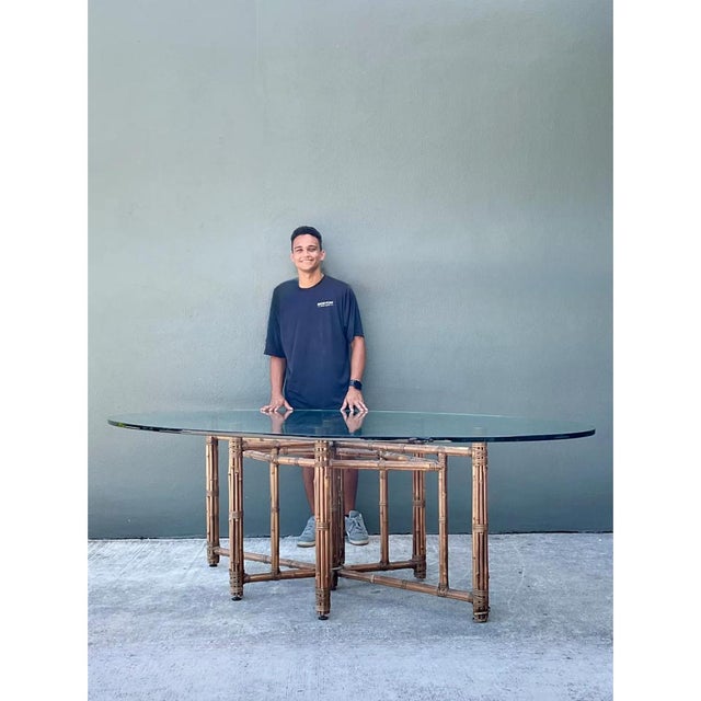 McGuire Rattan and Glass Oval Dining Table For Sale - Image 10 of 12