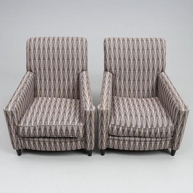 1940s Mid-Century Modern Nordic Chairs in Wood with Neutral Textile, 1950, Set of 2 For Sale - Image 5 of 6