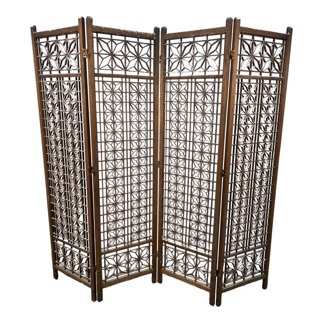 Mid-Century Modern Folding Four-Panel Room Divider in Teak For Sale