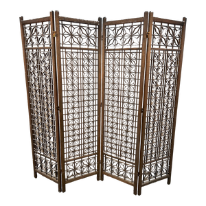 Mid-Century Modern Folding Four-Panel Room Divider in Teak