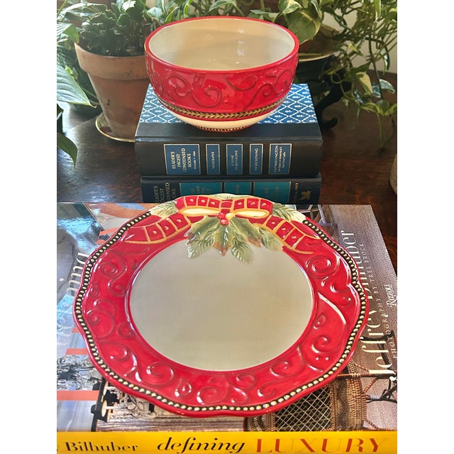 2009 Fitz and Floyd “Damask Holiday” Salad Plate and Coupe Bowl Set - 2 Pieces For Sale - Image 10 of 10