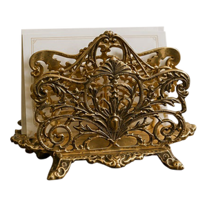Vintage Ornate Solid Brass Filigree Letter Holder / Napkin Holder